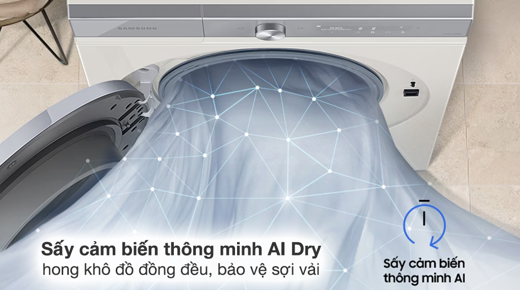 Máy sấy bơm nhiệt Samsung Bespoke AI 9 kg DV90BB9440GH/SV