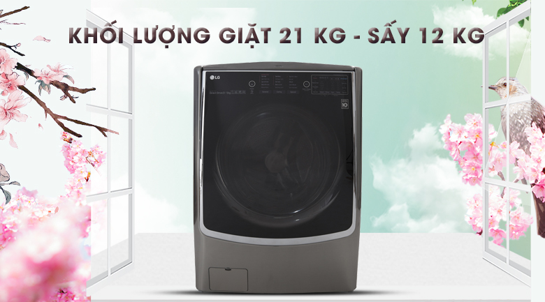 Khối lượng giặt lên đến 21 kg và khối lượng sấy 12 kg- Máy giặt sấy LG Inverter 21 kg F2721HTTV