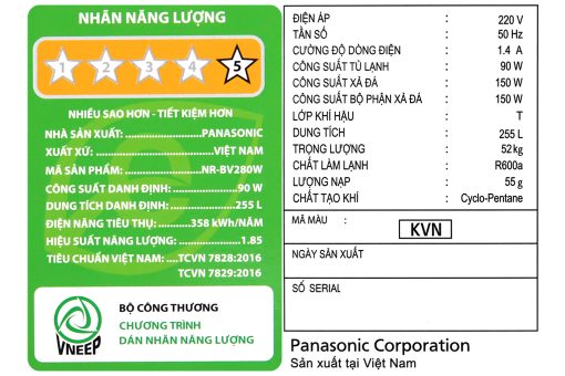 Tu Lanh Panasonic Inverter 255 Lit Nr Bv280wkvn